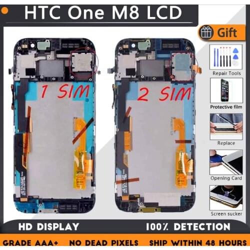 For HTC One M8 LCD screen assembly with front case touch glass, 831C One M8 LCD Display original Black Red Gold Silver