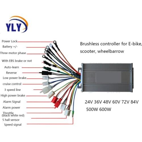 Electric bike scooter controller 24V/36V/48V/60V/72V/84V 500W 600W for brushless hub engine