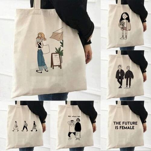 Funny Canvas Graphic Tote Bag Reusable Shopping Shoulder Bag for Women 2021 Female Beach Shopper Handbags Large Capacity