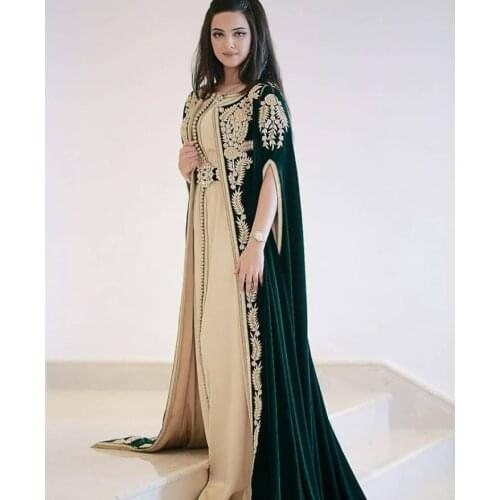 Kaftan Evening Dresses Emboridery Appliques two pieces with Jacket Arabic Abaya Moroccan Kaftan Party Evening gown Dress XD-182