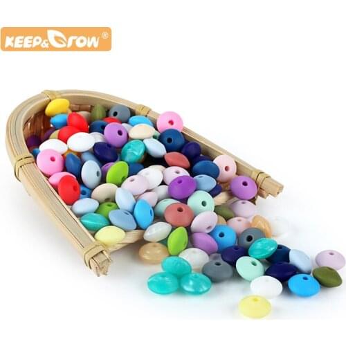 Keep&Grow 500pcs Silicone Beads 12mm Food Grade Lentil Silicone Beads DIY Baby Pendant Necklace Silicone Teether