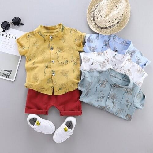 Boys Childrens Clothing Sets Toddler Boy Set Casual Baby Kids Printed Shirt Tops+Shorts Summer Outfits For Baby Costume Suit