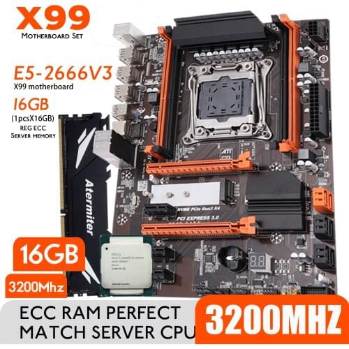 Atermiter X99 Turbo DDR4 D4 Motherboard Set With Xeon E5 2620 V3 LGA2011-3 CPU 2pcs X 4GB = 8GB 2666MHz DDR4 Desktop Memory RAM