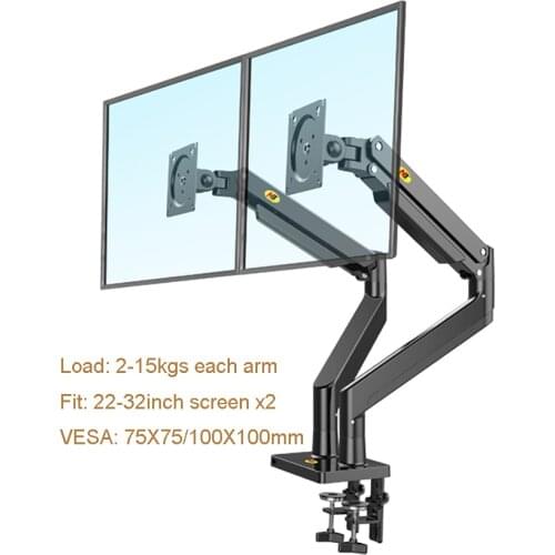 NB G32 Aluminum Alloy 22"-32" Dual LCD LED Monitor Mount Gas Spring Arm Full Motion Monitor Holder Support Load 3-15 kgs Each