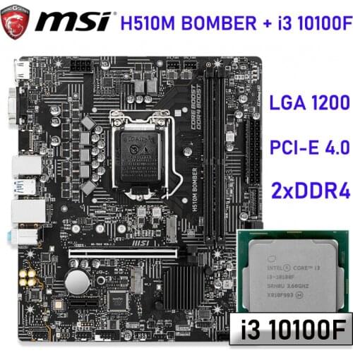 MSI H510M BOMBER Gaming Motherboard With Intel Core i3 10100F motherboard combo i3 Intel H510 Gaming Placa-mãe 1200 mATX New