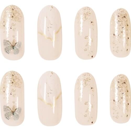 24pcs Butterfly Shape Wear Short Paragraph Fashion Manicure Patch False Nails Save Time Wearable Nail Patch SANA889