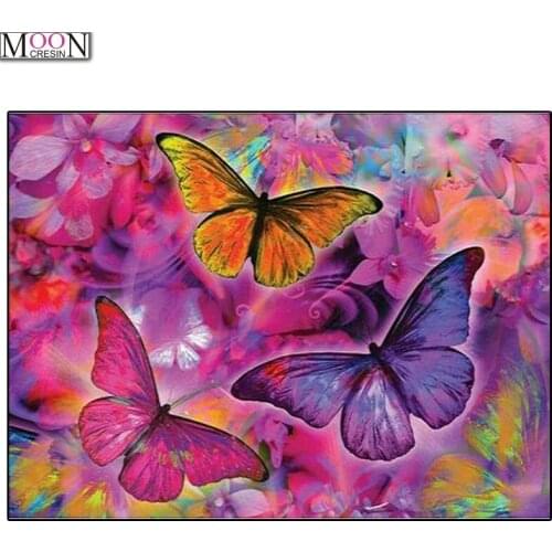MOONCRESIN DIY Diamond Embroidery Purple Flower Butterfly Painting Cross Stitch Full Square Drill Rhinestone Mosaic Decoration