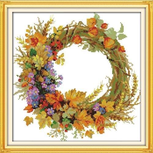 Garland (2) cross stitch kit wreath flower printed fabric DMC 18ct 14ct 11ct embroidery DIY handmade needlework craft supplies