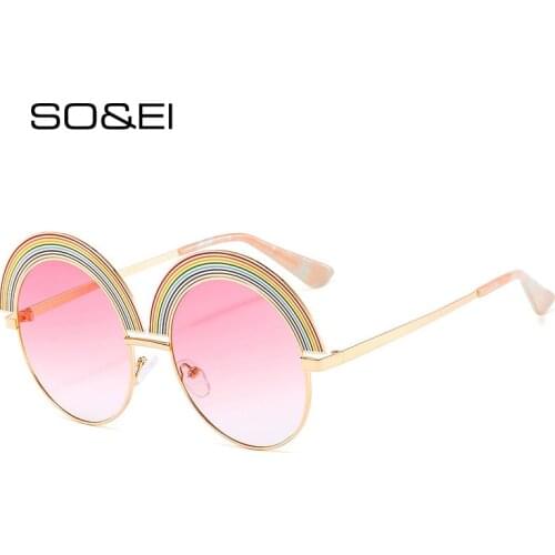 SO&EI Fashion Oversize Round Rainbow Sunglasses Women Luxury Vintage Metal Frame Gradient Eyewear Men Shades UV400 Sun Glasses