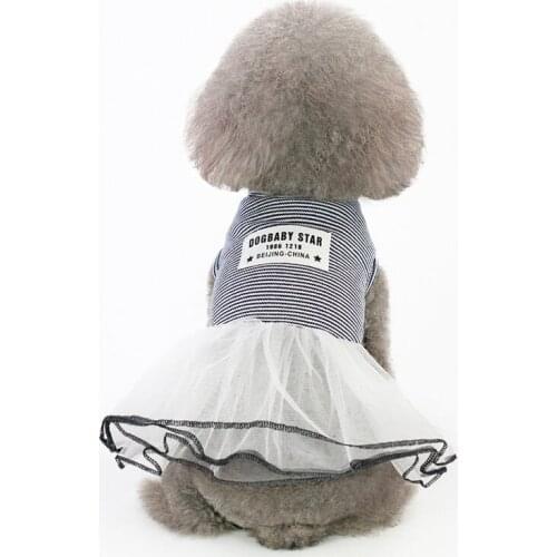 Pet Dog Fashion Striped Spring Summer Clothes Black Pink Lace Edge Dresses For Small Dogs DC7112