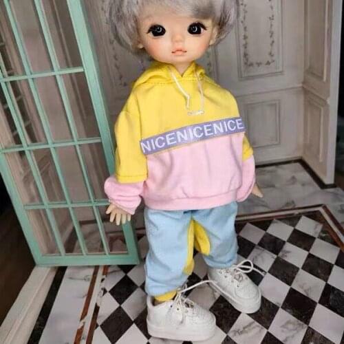 BJD Doll Clothing is suitable for 1/6 size fashion monogram hooded top + color combination of casual pants suit sports suit 3