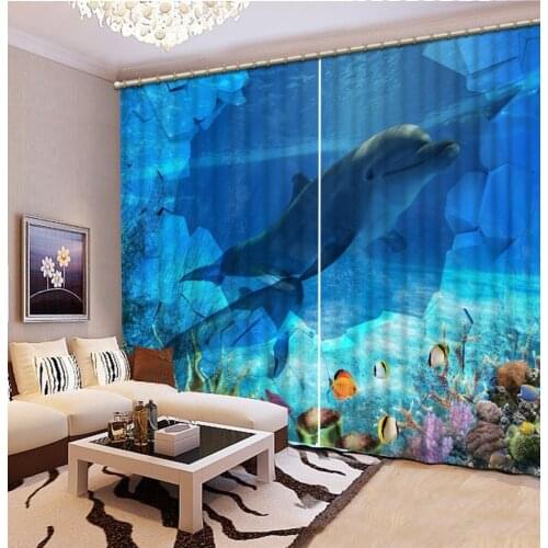 Ocean dolphin curtains 3D Blackout Curtains For Living room Bedding room Drapes Cotinas para sala