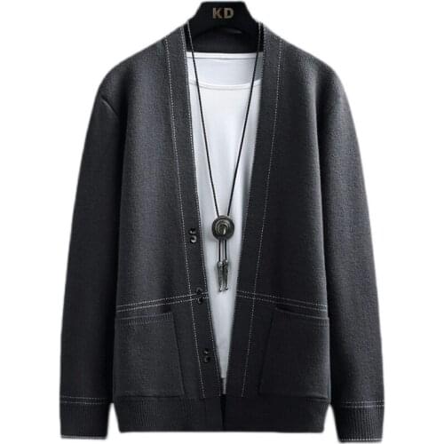 2021 Autumn & Winter New Style Fashion Cardigan Sweater Mens Jacket Casual Slim V-neck Color Panel Male Coat M-3XL