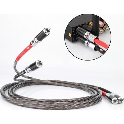 A pair of carbon fiber Odin OCC Hi-end silver plated audio signal cable connector cable speaker rca to rca cable hifi