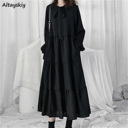 Dresses Women Solid Simple Korean Style Loose Trendy Casual Students Preppy Streetwear Ladies Oversize Chic Ins Vestidos Mujer