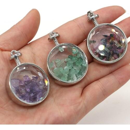 Natural Stone Pendant Round Shape Tourmalines Amethysts Pendant for Jewelry Making Necklace Accessories Gift for Women