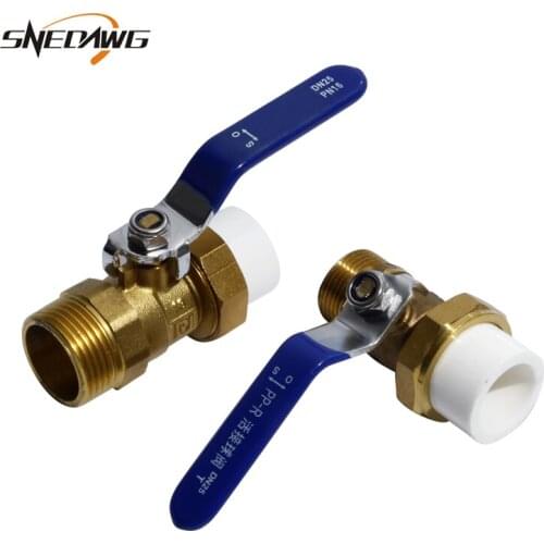 PPR Pipe Water Valve 20/25/32mm Brass Valve Water Supply Pipe Joint 1/2'' 3/4'' 1'' Male Thread Pipe Accessory Fitting Valve