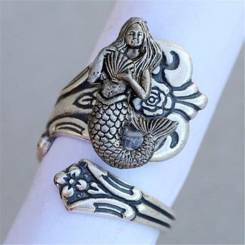 Drop Shipping Vintage Rings Adjustable Mermaid Rings Women Men Rings Finger Jewellery Anillos Mujer Warcraft Antique