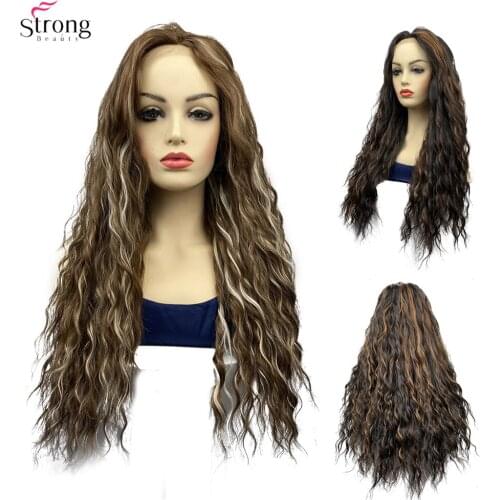 StrongBeauty Synthetic Lace Front Wigs for Women Long Water Wave Wig Hair Black/Blonde Mix High Temperature Fiber