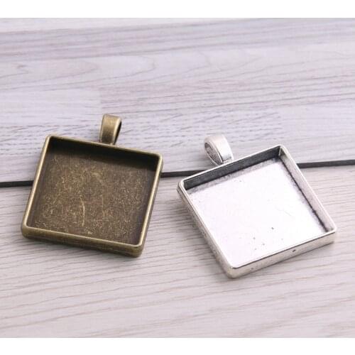 SWEET BELL 14pcs 25mm Inner Size Square Cabochon Base Setting Charms Pendant Fit 25mm Square Glass Cabochons