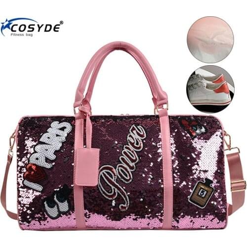 PU Waterproof Travel Bag Fashion Sequins Handbag Large Capacity Yoga Fitness Handbags Men And Women Shoulder Bags Luggage Bag