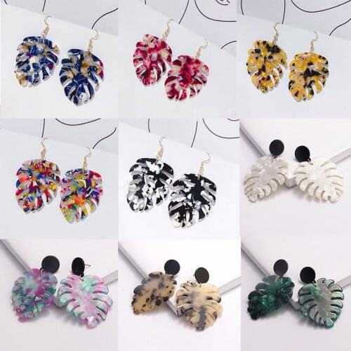 Women Tropical Bohemia Exaggerated Long Leaf Pendant Acrylic Earrings Fashion Plant Jewelry