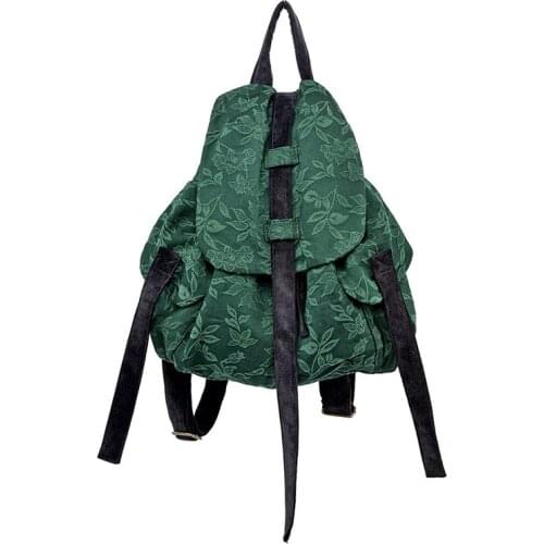 Womens Origional Jacquard Cotton Linen Backpack Retro Artistic Casual Backpack Womens Soft Cloth Bag