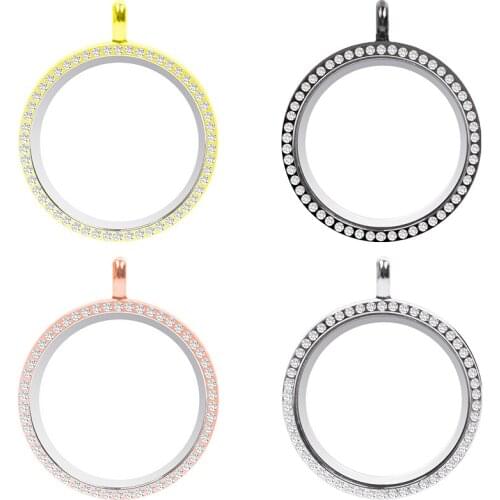 1PCS 2021 New 35mm Rhinestone Floating Locket Round Pendant Magnetic Glass Living Memory Charm Locket Without Chain L1