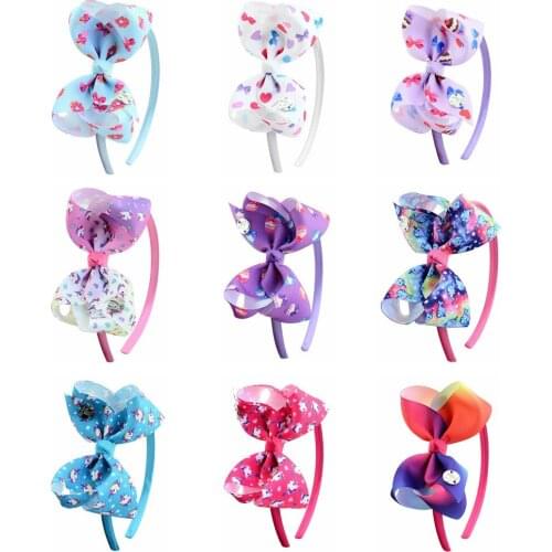 1PC Printing Girls Head buckle Unicorn Colour Children Hair Bands Multi-colored Bowknot Baby Hair Accessories