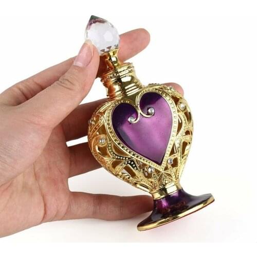 1pc Crystal Perfume Bottle Purple Heart Crown Vintage Golden Lace 12ml Collectible Empty Glass Tube Portable Palace Luxury Style