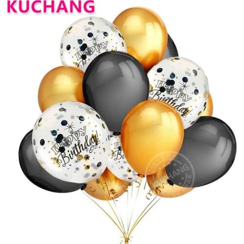 12pcs/lot 12" Gold Black Happy Birthday Mixed Foil Confetti Balloons Baby Shower Happy 30th Birthday Party Decor