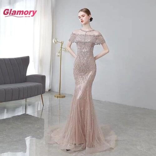 2020 New Fashion Elegant Evening Dresses Beaded Crystal Sexy Evening Party Dress