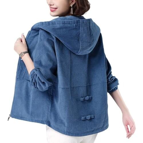 2021 New Women Corduroy Jacket Autumn Winter Korean Plus Velvet Warm Coat Plus Size Coats Female Long Sleeve Hooded Outwear Tops