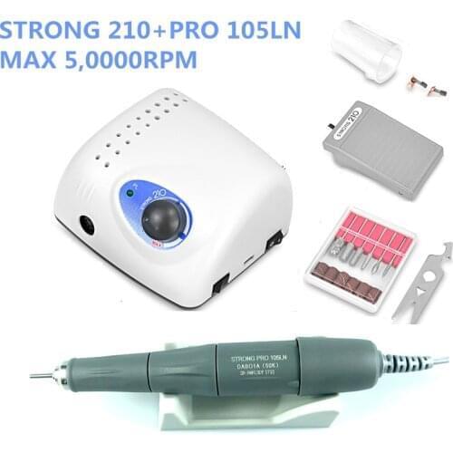 2021 New Arrival STRONG 210 PRO 105 105L Handpiece 65W 45000/500000rpm Nail Drills Manicure Machine Pedicure Electric File Bits