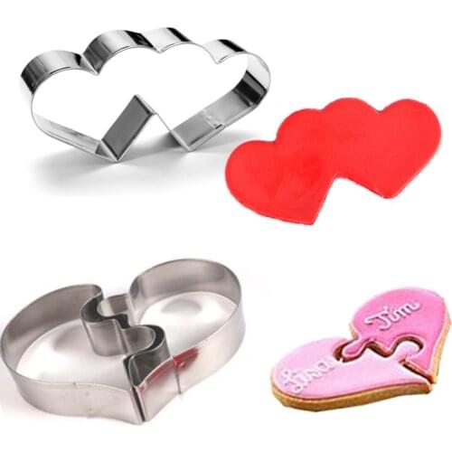 3Pcs 3D Heart Shaped Cookie Cutter DIY Wedding Love Puzzle Cookies Mold Biscuits Stamp Maker Kitchen Metal Baking Pastry tool