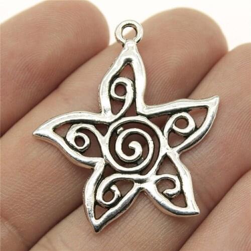 5pcs 33x30mm Flower Hollow Charm Pendants Antique Silver Color Hollow Carved Flower Charm Hollow Carved Flower Pendants