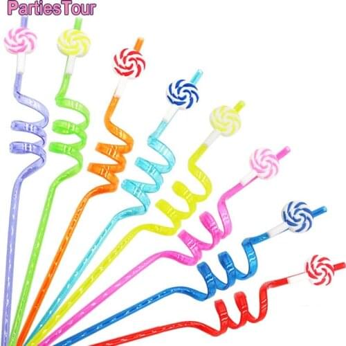 8pcs Reusable Lollipop straws Rainbow straws Cute cartoon drinking straw straws For Kids Girl Birthday Party Decoration