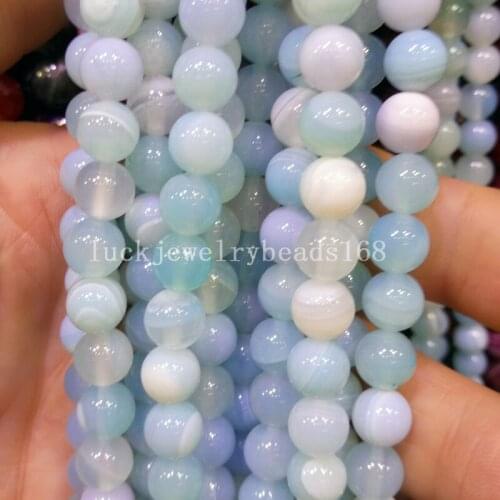 Free shipping Fashion Jewelry 8mm Baby Blue Stripes Chalcedony Round Ball Loose Beads 15.5" FG7370