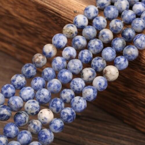 KANGKANG White Dot Blue Natural Stone Beads For Bracelets Making DIY Material For Bracelet 4mm 6mm 8mm 10mm 12mm Strand 15