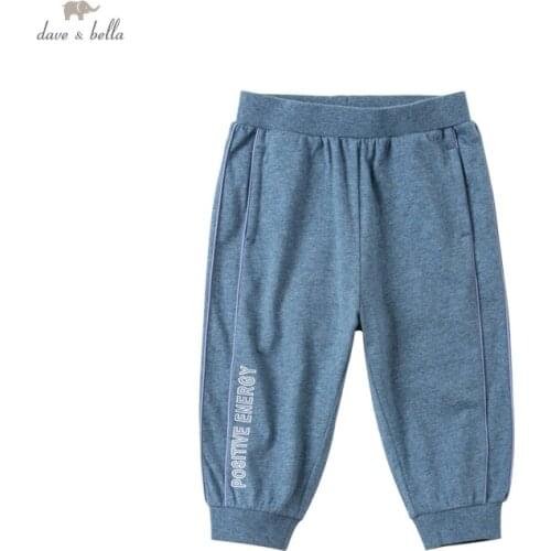 DKY17856 dave bella summer 5Y-13Y kids boys fashion letter pockets pants children boy boutique casual calf-length pants