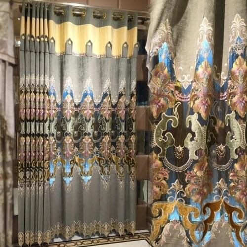 European curtain semi shading high end living room finished curtain water soluble embroidery luxury villa finished product