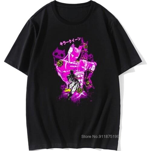 Killer Queen T Shirts Men Jjba Jojo Bizarre Adventure Streetwear Anime Tees Novelty T-Shirt Birthday Gift Cotton Tee Shirt
