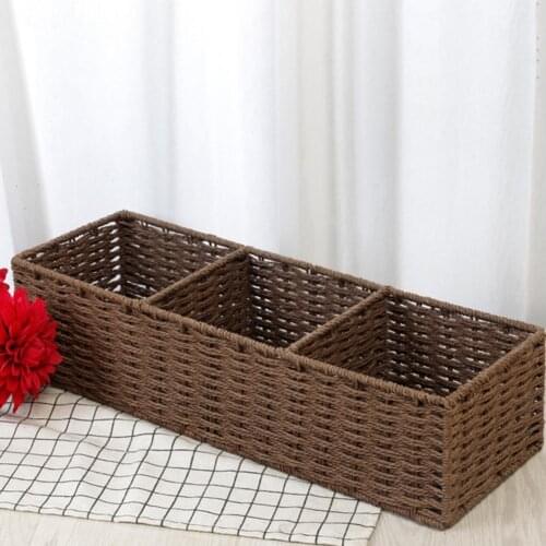 Storage Basket Handmade Space Saving Rural Style Three Grids Desktop Box for Home