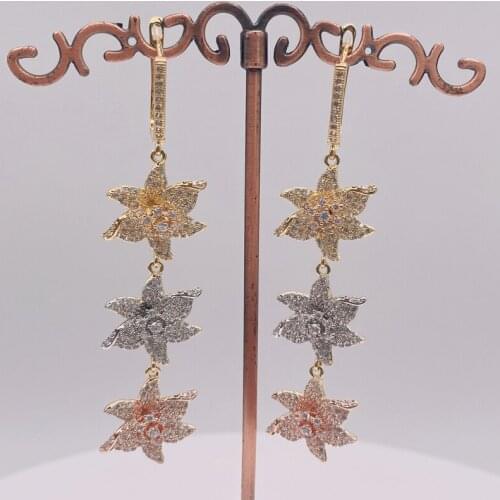 Lanyika Fashion Jewelry Graceful Vivid Flowers Long Earrings Zircon Micro Plated Anniversary Daily Birthday Popular Best Gift