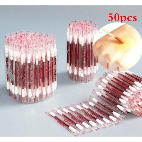 50/10PCS Multifunction Disinfected Stick Make Up Wood Iodine Disposable Medical Double Cotton Swab Makeup Portable Bar