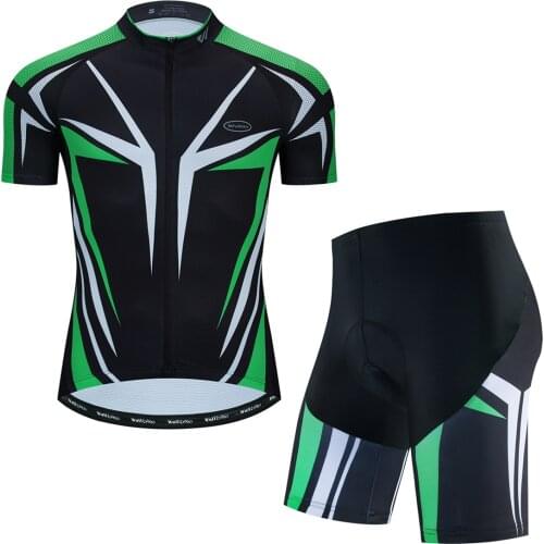 Wulibike mens cycling jersey short sleeve set summer quick-dry breathable bicycle clothes black green cycling shorts suit