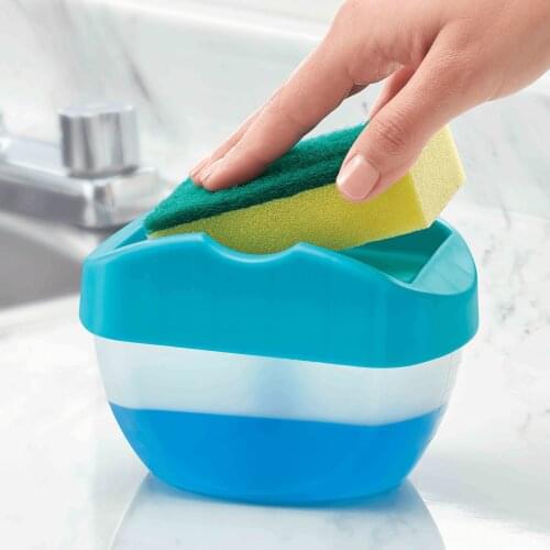 Dish Soap Dispenser for Kitchen Liquid Soap Dispenser with Sponge Holder 2-in-1 Manual Press Liquid Soap Dispenser with Sponge