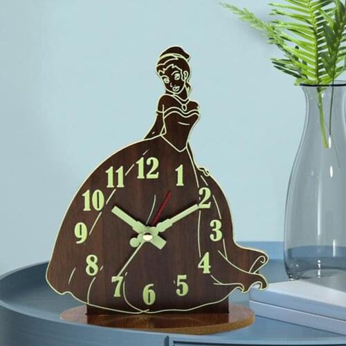 Table Clock, Night Light Bell Desk Non-Ticking Alarm Clock Mute Movement Bedside Bedroom Living Room for Kids Girls Indoor Decor