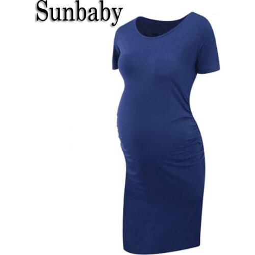 Sunbaby New Summer Fashion Maternity clothes High Flexibility Fabric Elegant Solid Dress For Pregnant Women Maternity Dress D517