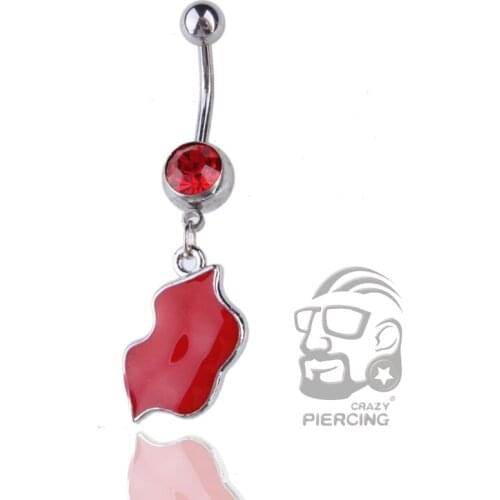 New 1PC Stainless steel Red Lips Belly Button Ring Body Jewelry Piercing Crystal Navel Umbilical Nail Earrings Body Jewelry